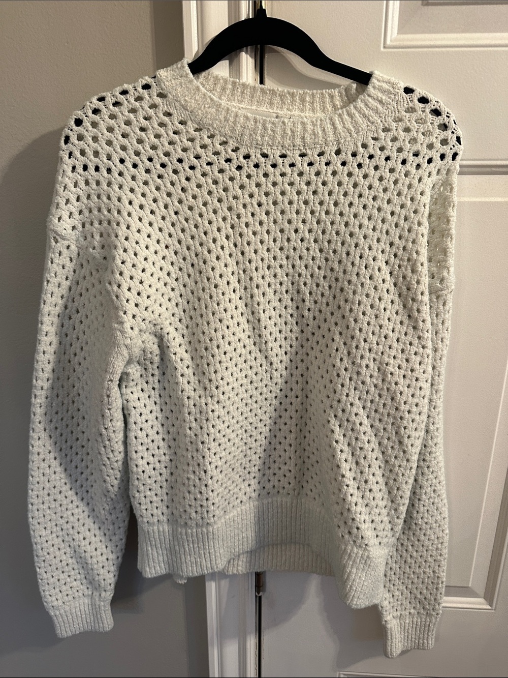 Varley Cream Open-Weave Crewneck Sweater
